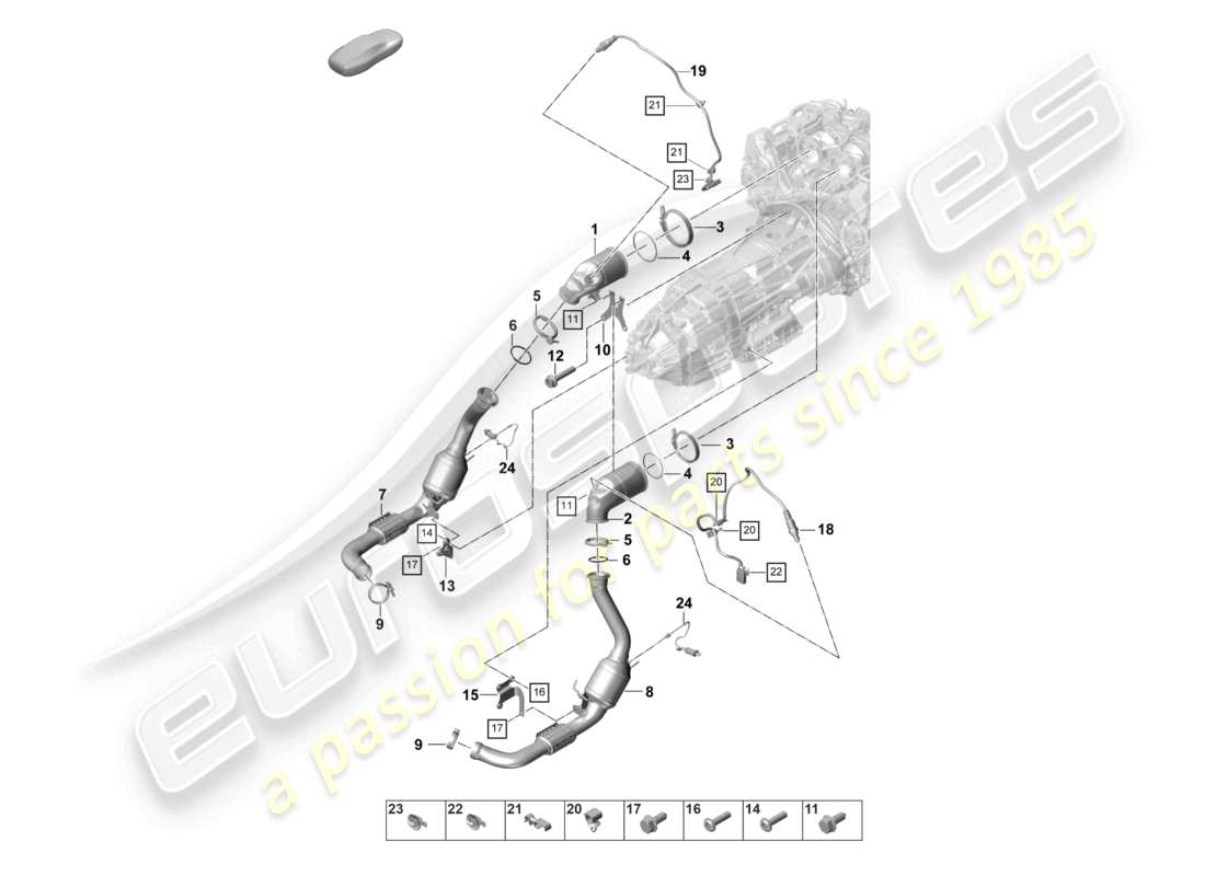 porsche 2021 (panamera 971-2) exhaust system catalytic converter petrol particulate filter lambda probe part diagram