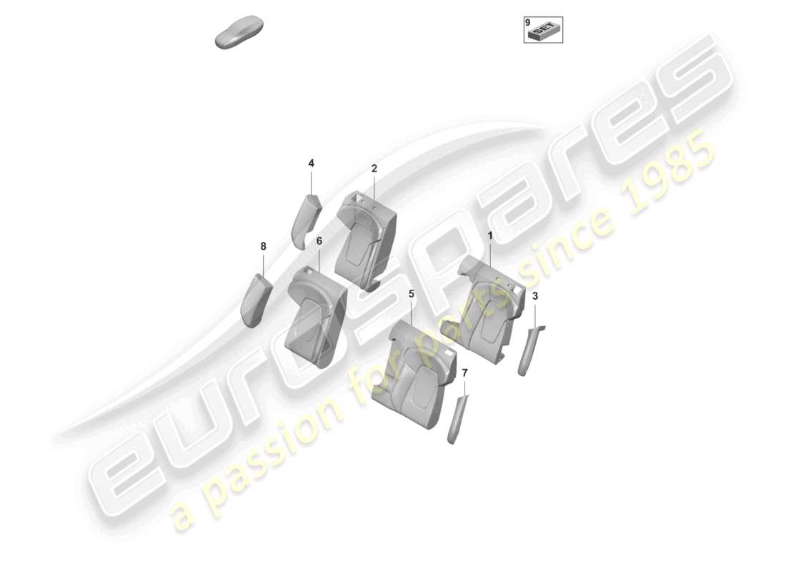 porsche 2025 (taycan 9j1-2) foam sect. for rest side supp. backrest cover sports seat part diagram