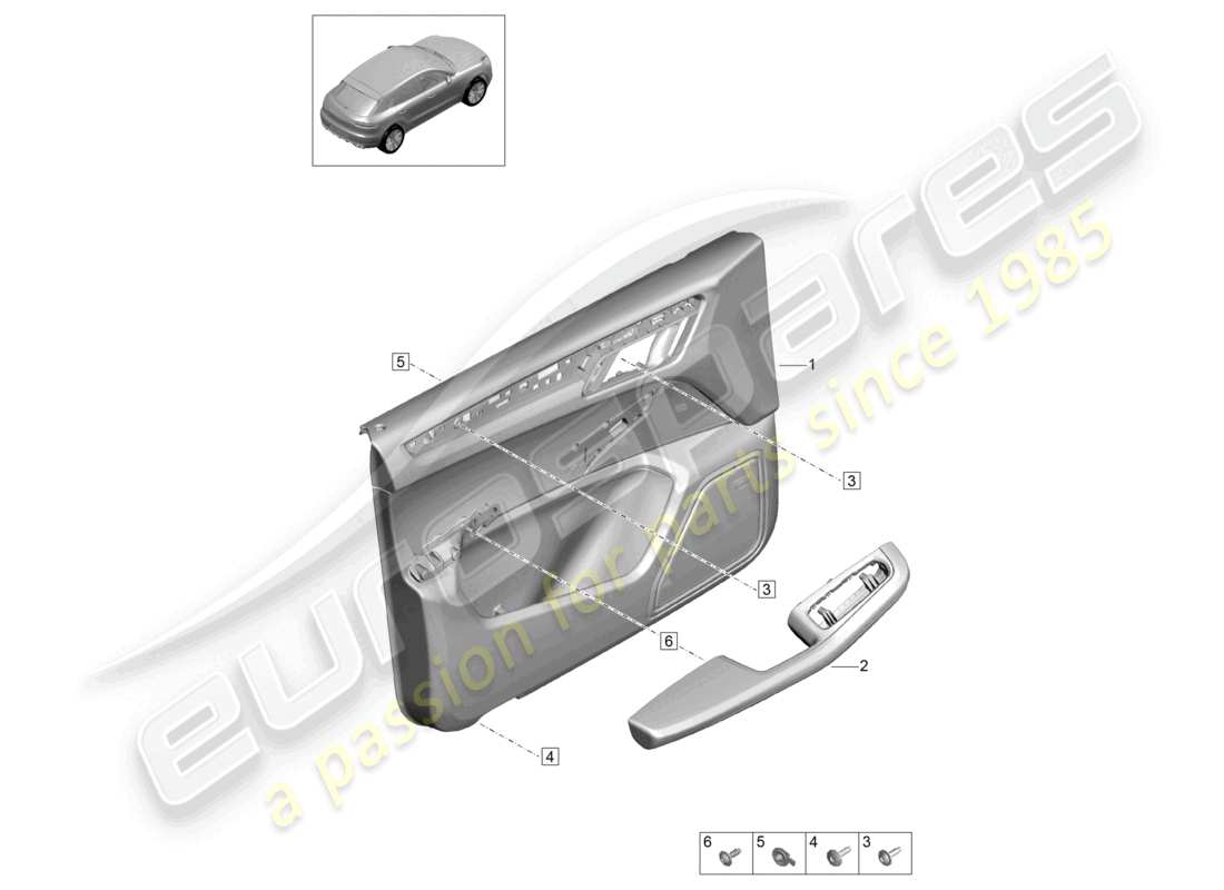 porsche 2021 (macan) door trim panels rear doors for models with leatherette trim leather package armrest (leather) interior lighting comfort part diagram