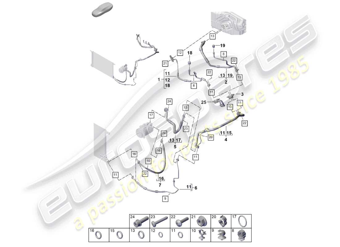 porsche 2023 (cayenne e3 pa) air conditioning rhd refrigerant line v6 part diagram
