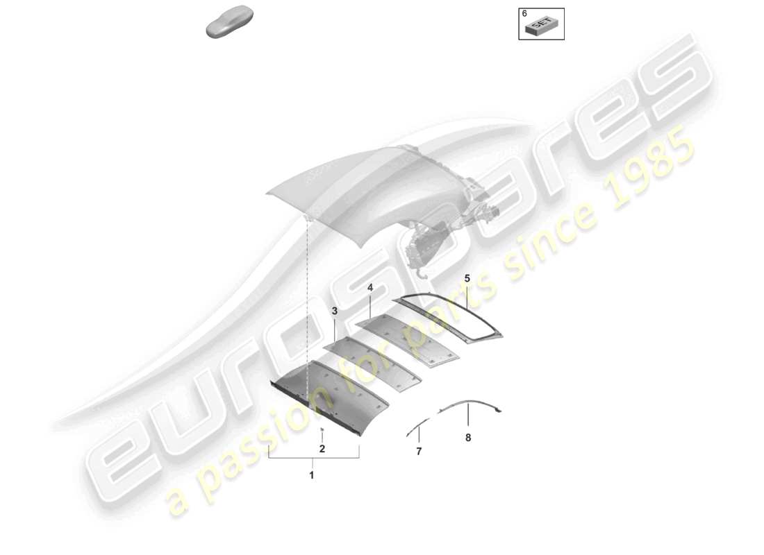 porsche 2021 (992-1 turbo / s) soft top headliner trims part diagram