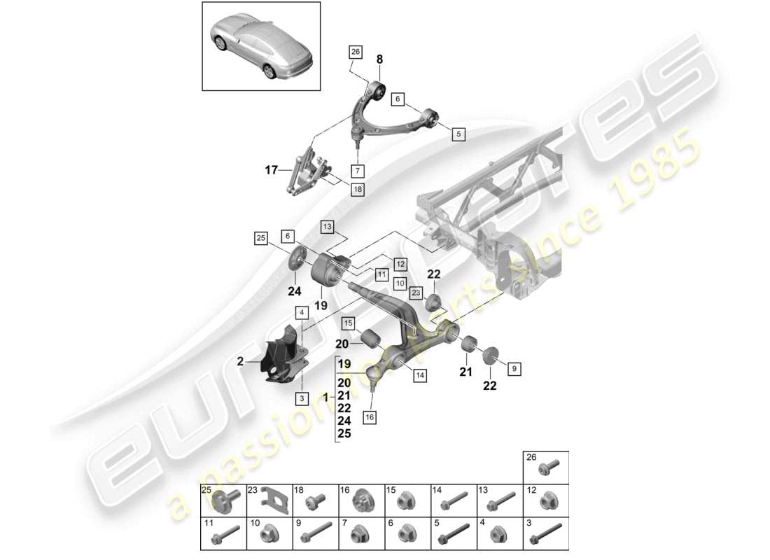 porsche 2021 (panamera 971-1) wishbone front axle part diagram