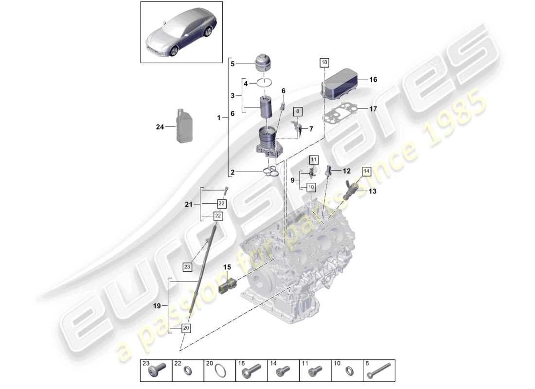 porsche 2021 (panamera 971-1) oil filter console oil cooler part diagram
