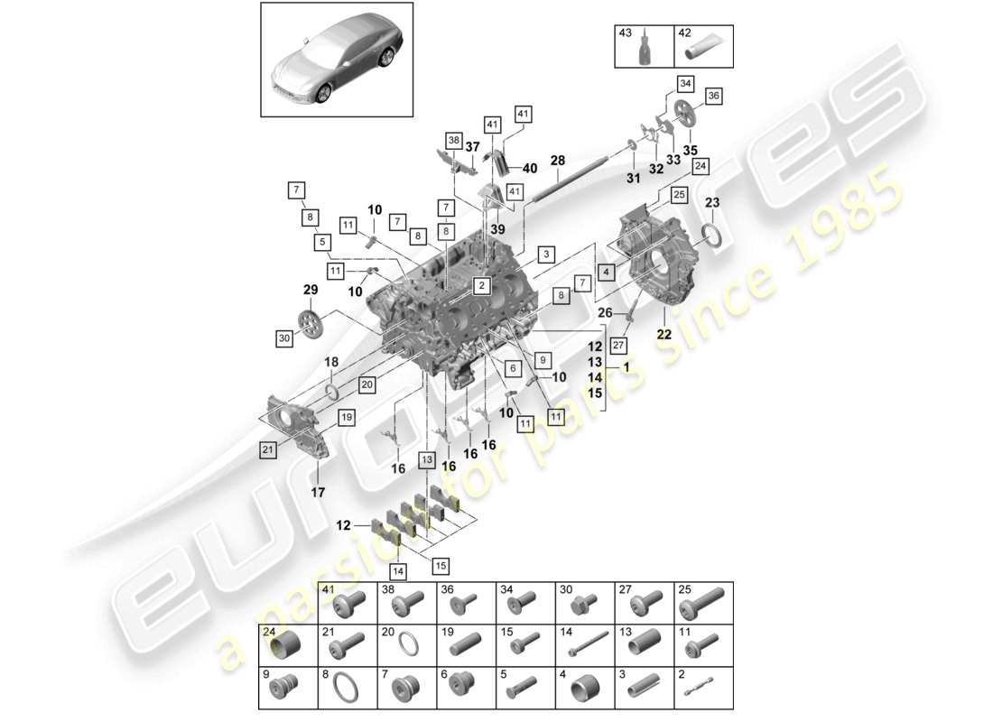 porsche 2021 (panamera 971-1) crankcase housing individual parts parts diagram