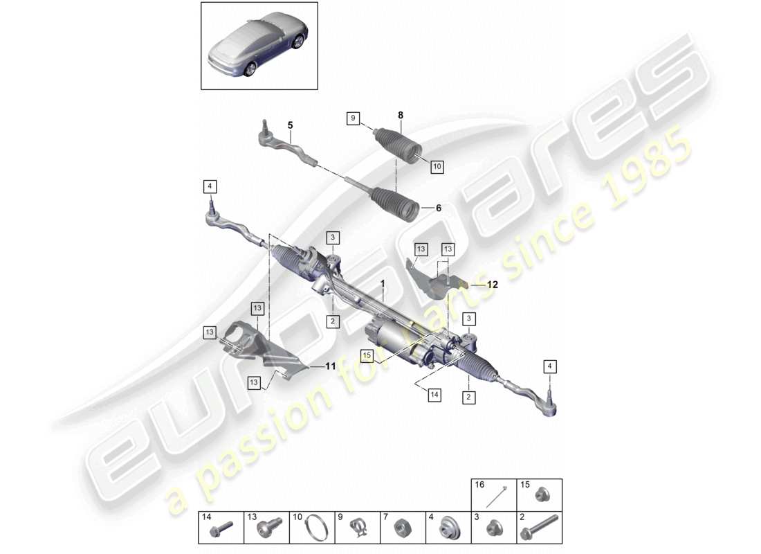 porsche 2021 (panamera 971-1) steering gear front axle part diagram