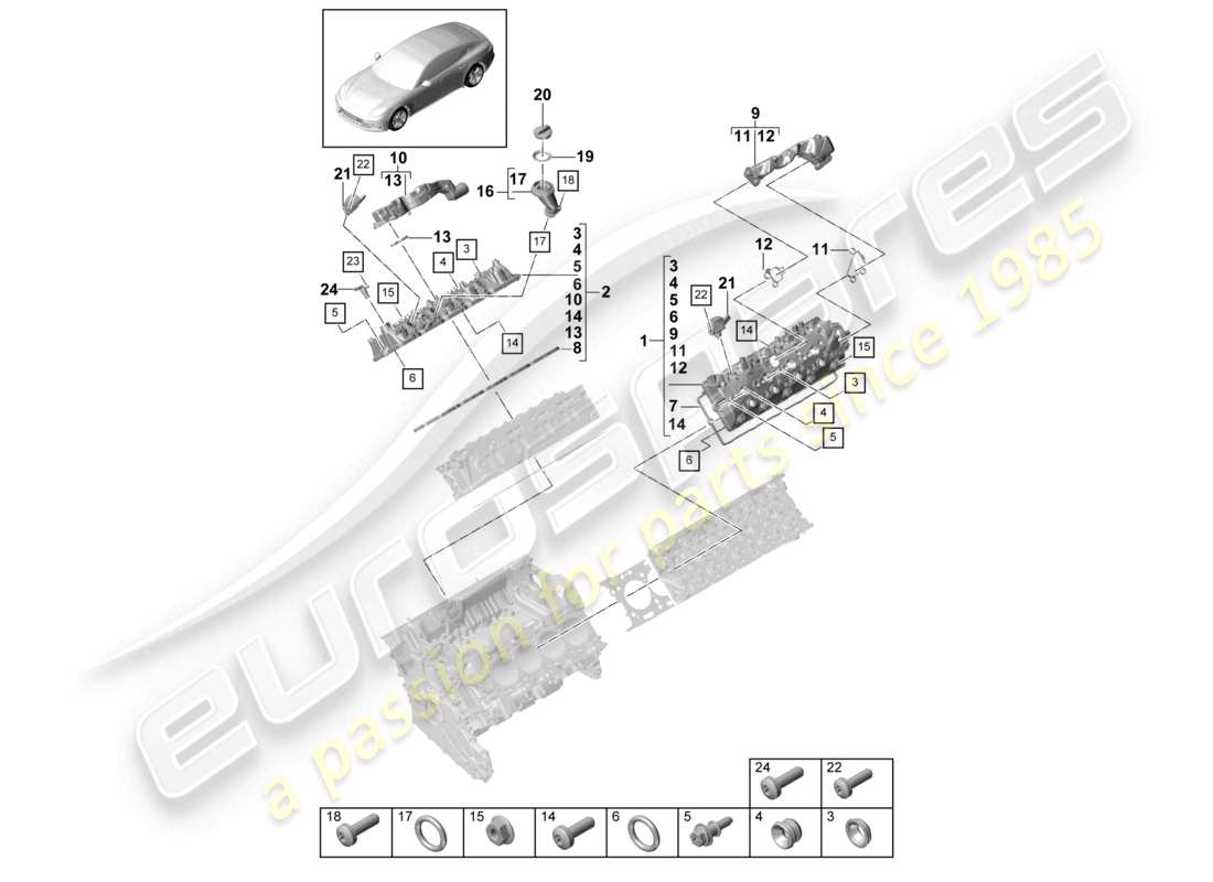 porsche 2021 (panamera 971-1) valve cover individual parts part diagram