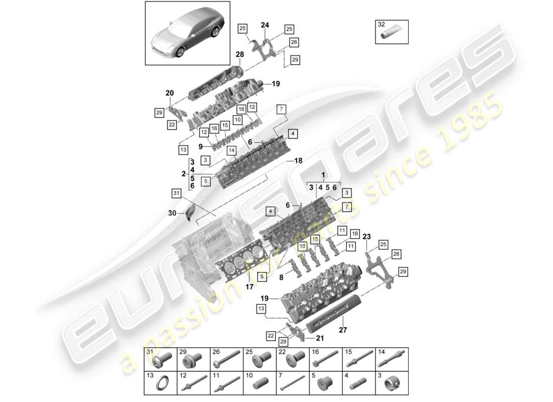 porsche 2021 (panamera 971-1) cylinder head parts diagram