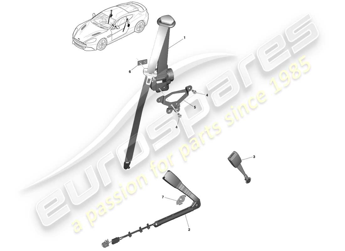 aston martin vanquish (2013) front seat belts part diagram