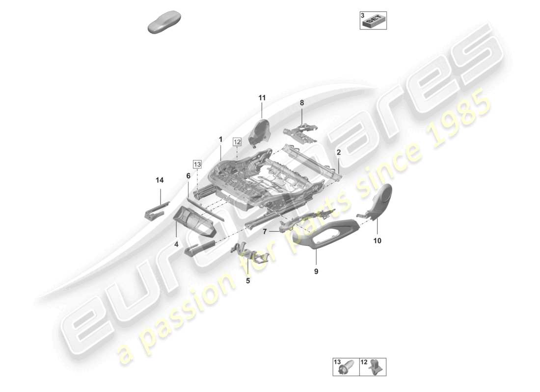 porsche 2023 (992-1 gt3/rs/st) seat frame accessories sundry part diagram
