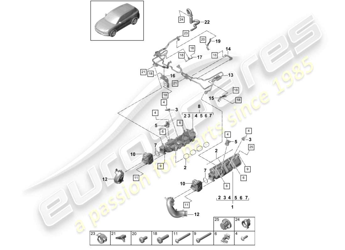 VIEW PARTS DIAGRAMS FROM THE PORSCHE CAYENNE PARTS CATALOGUE a part diagram from the porsche cayenne parts catalogue