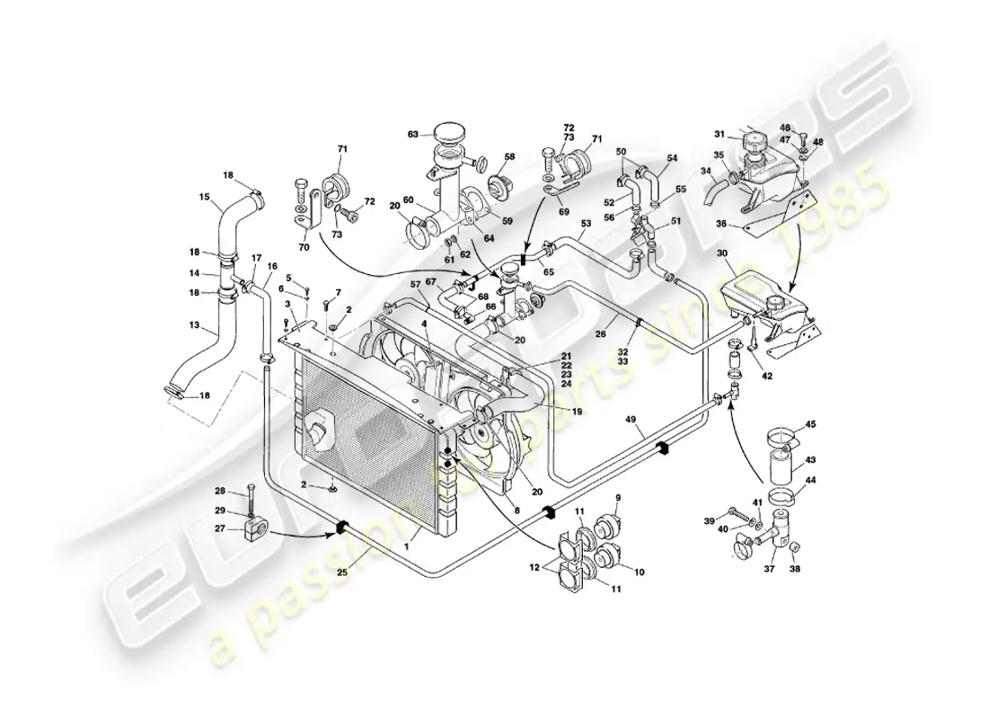 aston martin v8 coupe (2000) water cooling system, vin 79080 on parts diagram