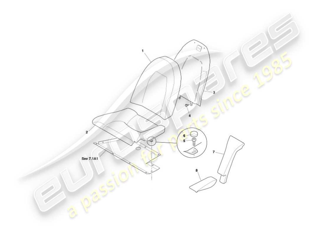 aston martin vanquish (2006) rear seats, vin 500516-21 + 526 on part diagram