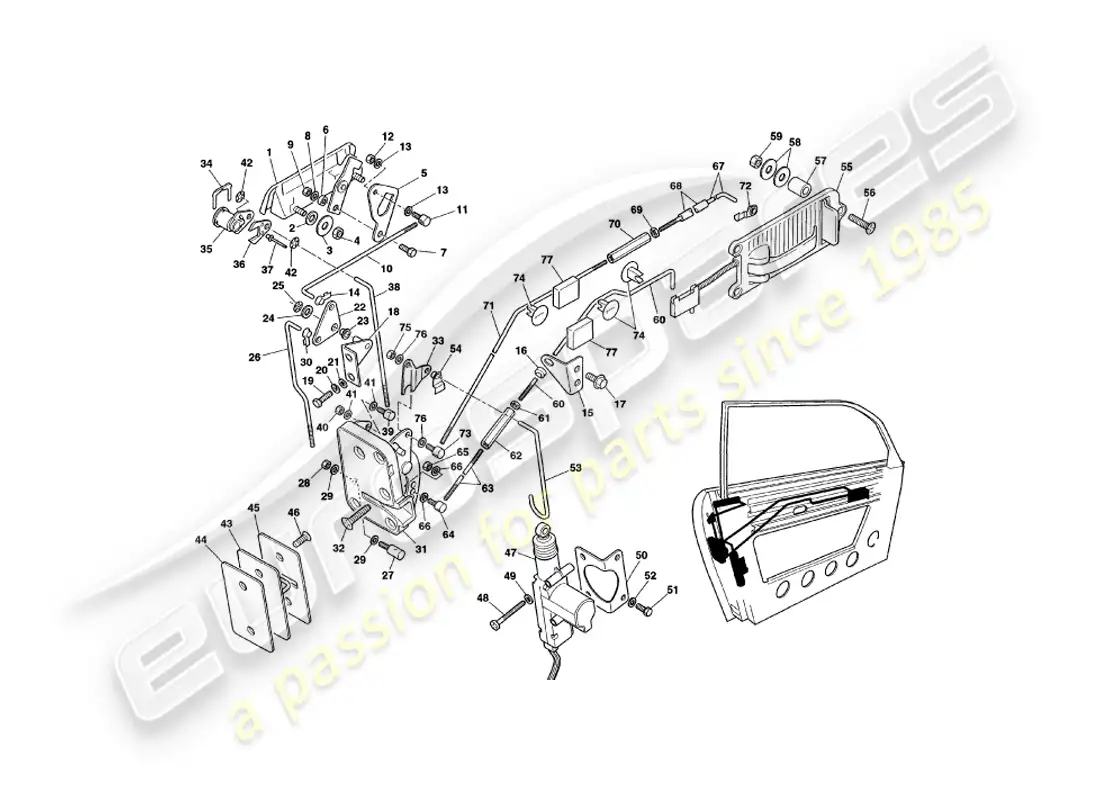 aston martin v8 coupe (2000) door latch mech, to vin v79079 excl v79074 parts diagram