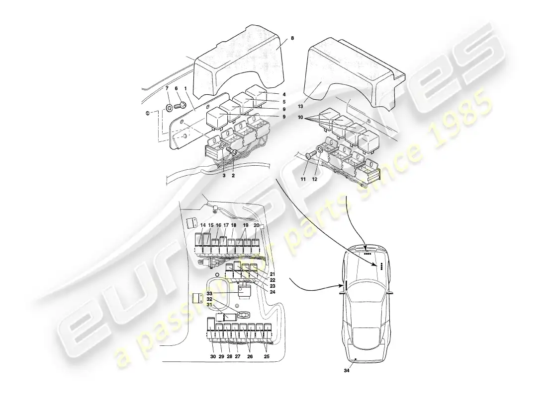 aston martin v8 coupe (1999) relays, to vin v79091 parts diagram