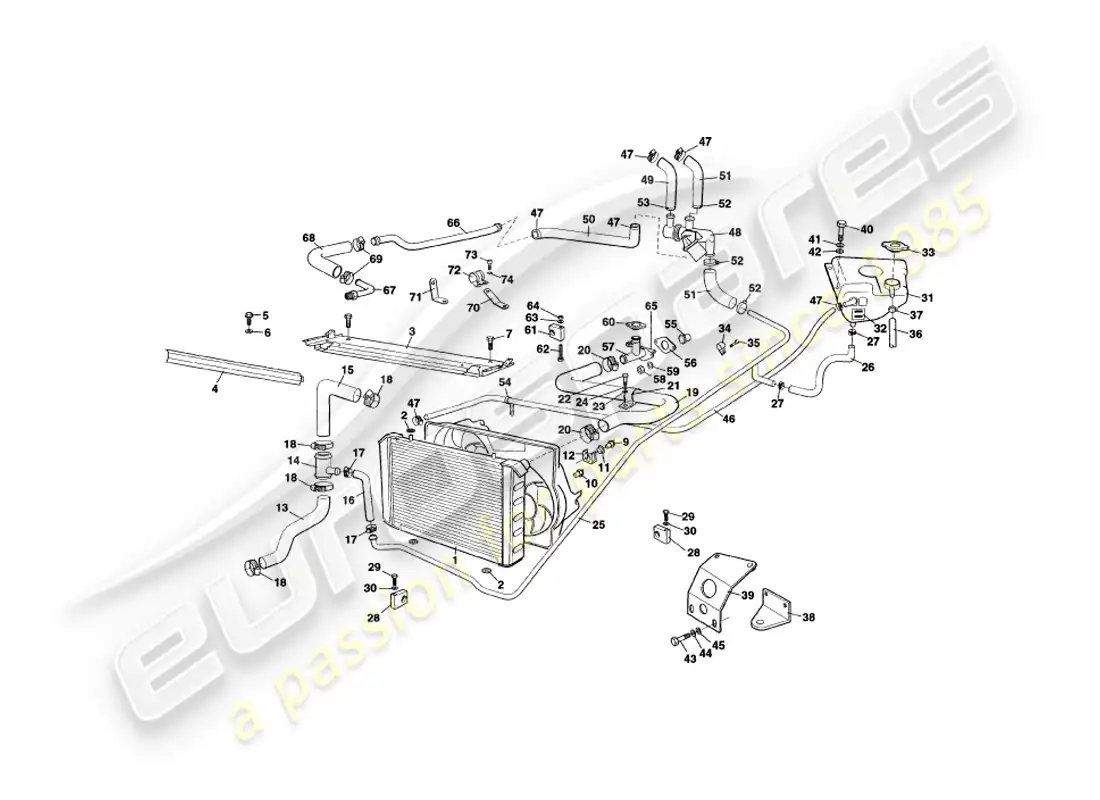 aston martin v8 coupe (2000) water cooling system, up to 79079 parts diagram