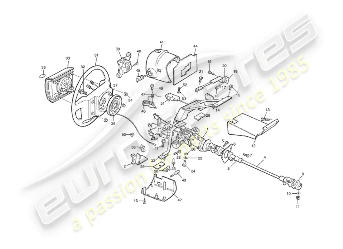aston martin v8 virage (1999) steering column, 1993 on parts diagram