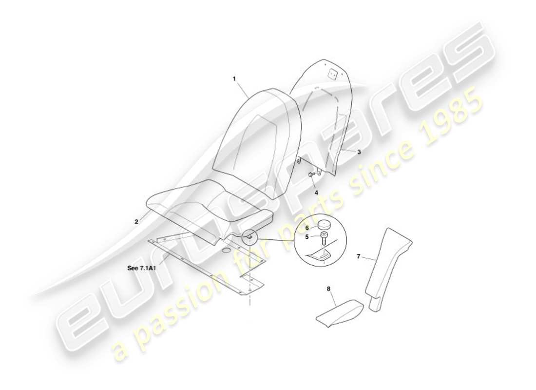 aston martin vanquish (2004) rear seats, vin 500516-21 + 526 on part diagram