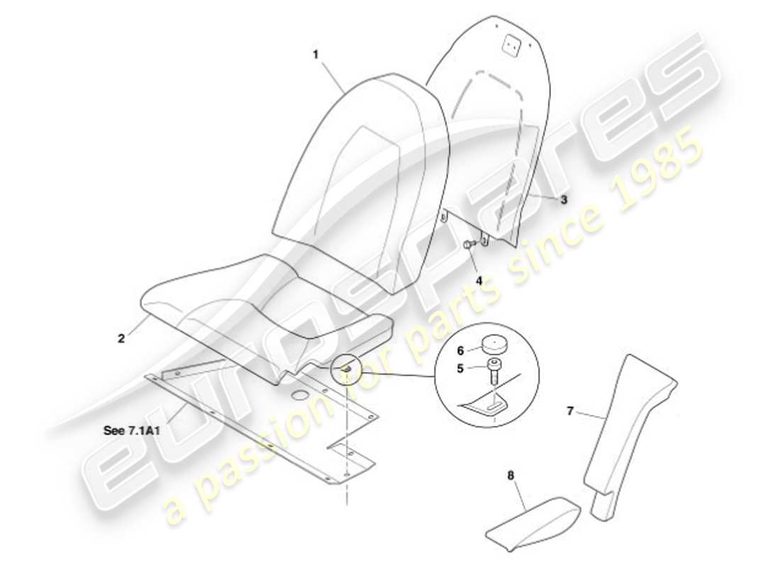 aston martin vanquish (2001) rear seats parts diagram