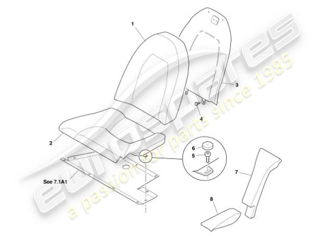 aston martin vanquish (2001) rear seats parts diagram