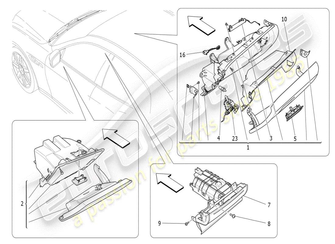 maserati ghibli (2021) glove compartments part diagram