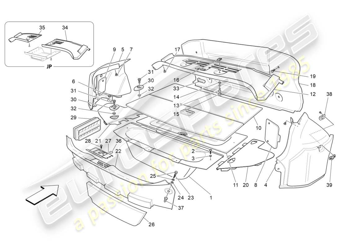 maserati granturismo s (2019) luggage compartment mats part diagram