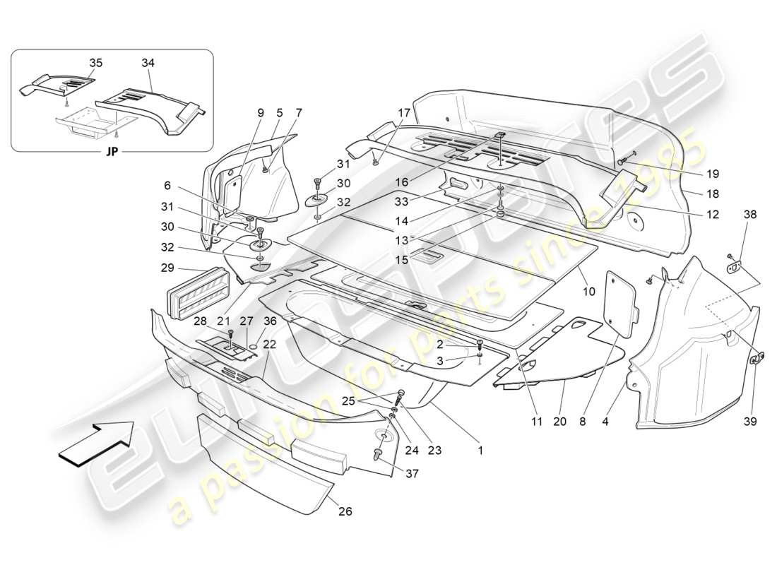 maserati granturismo s (2018) luggage compartment mats parts diagram