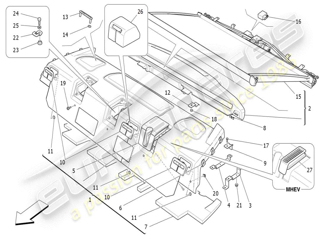 maserati ghibli (2021) rear parcel shelf part diagram