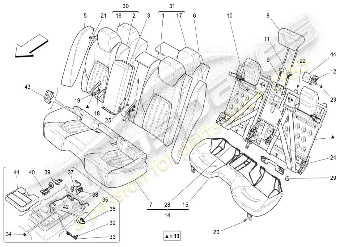 maserati ghibli (2019) rear seats: trim panels part diagram