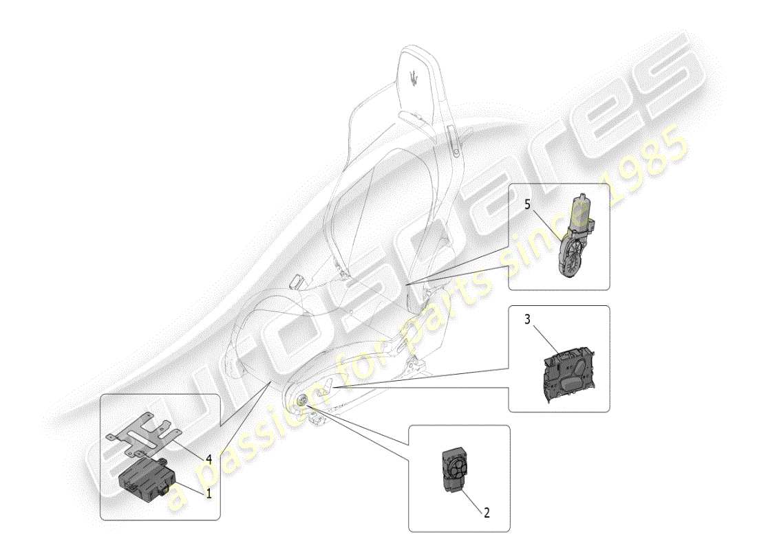 maserati mc20 (2024) seats: mechanics and electronics part diagram