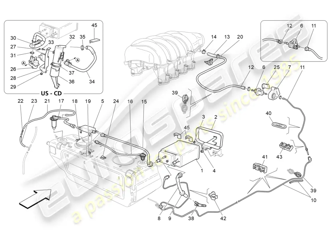 maserati granturismo (2010) fuel vapour recirculation system parts diagram