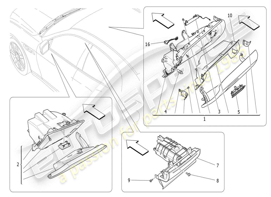 maserati ghibli (2021) glove compartments part diagram