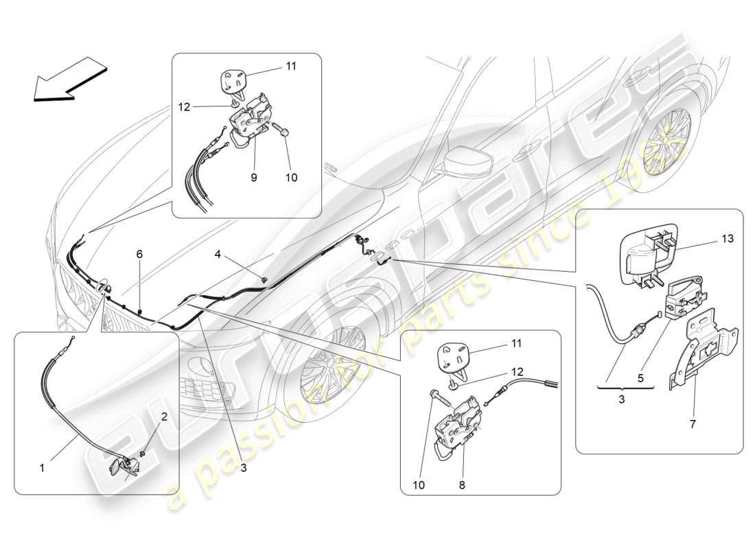 maserati levante trofeo (2020) front lid opening button parts diagram