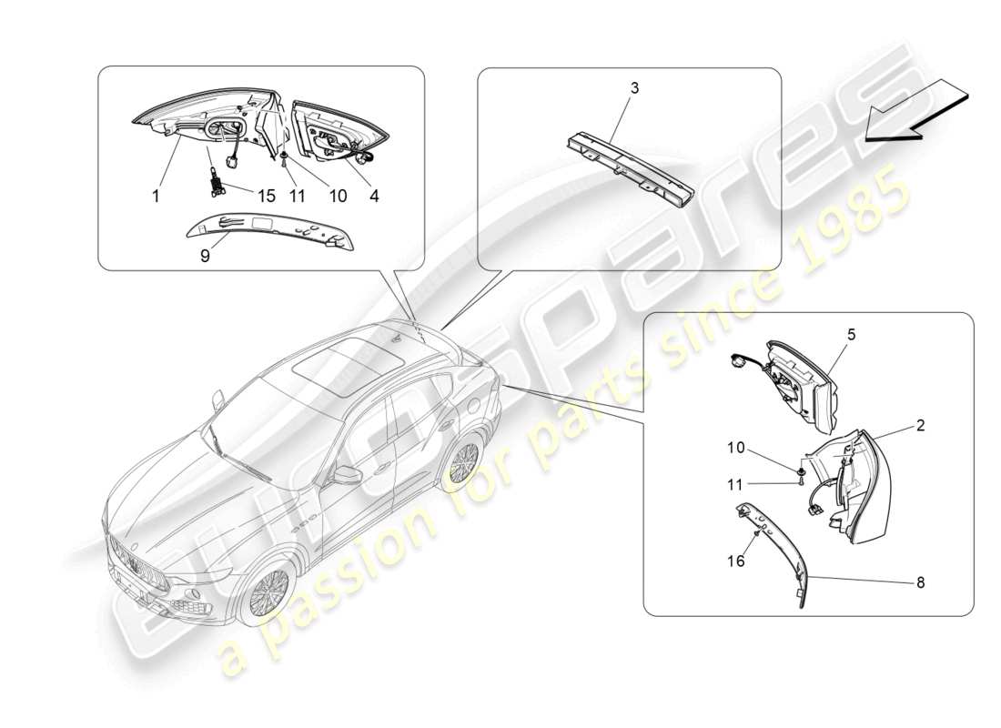 maserati levante trofeo (2020) taillight clusters parts diagram