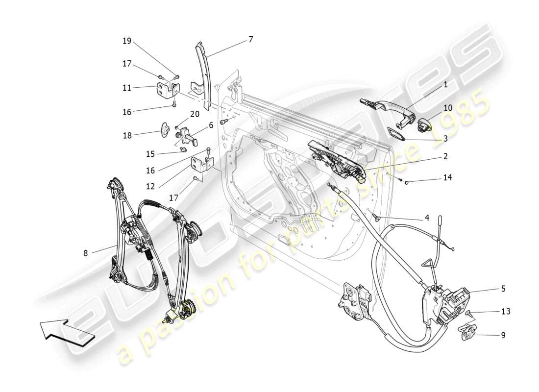 maserati levante modena (2022) front doors: mechanisms part diagram