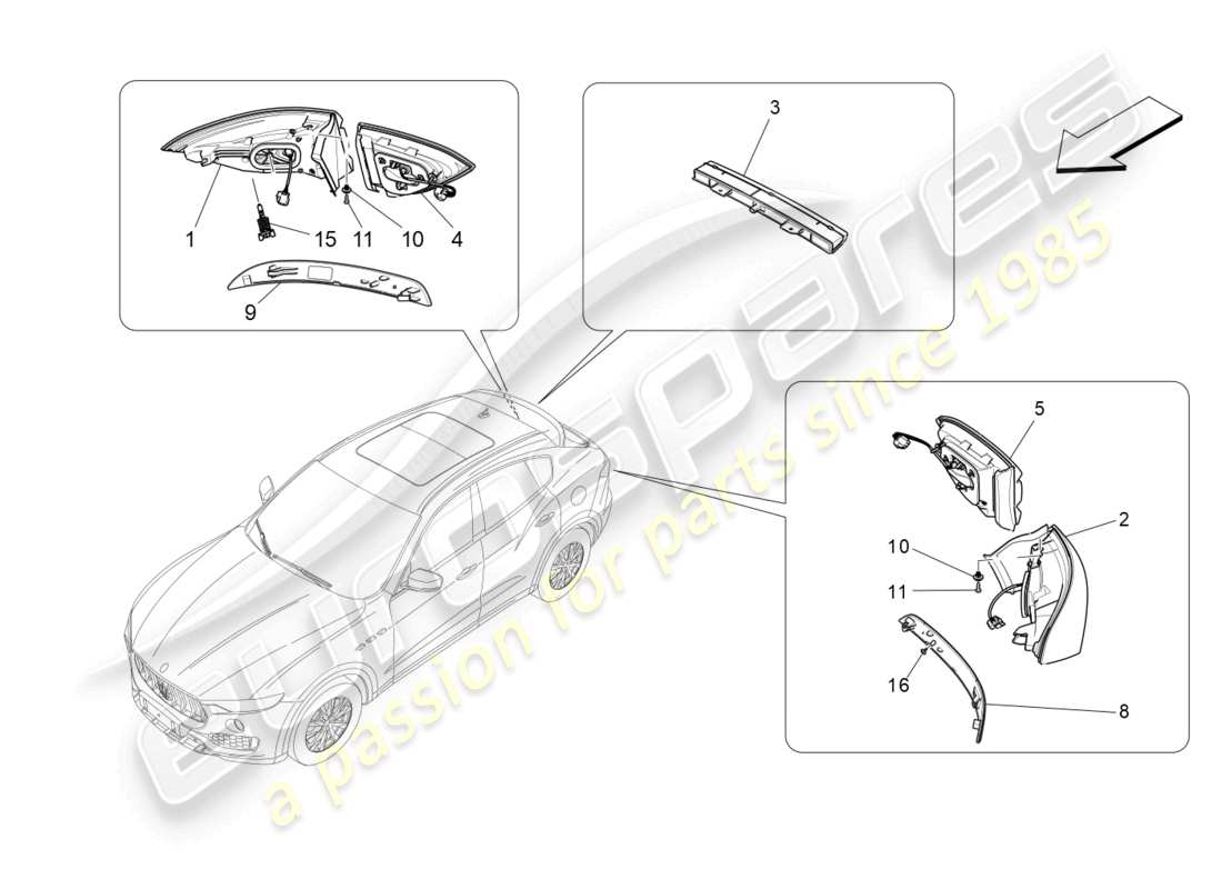 maserati levante modena (2022) taillight clusters part diagram