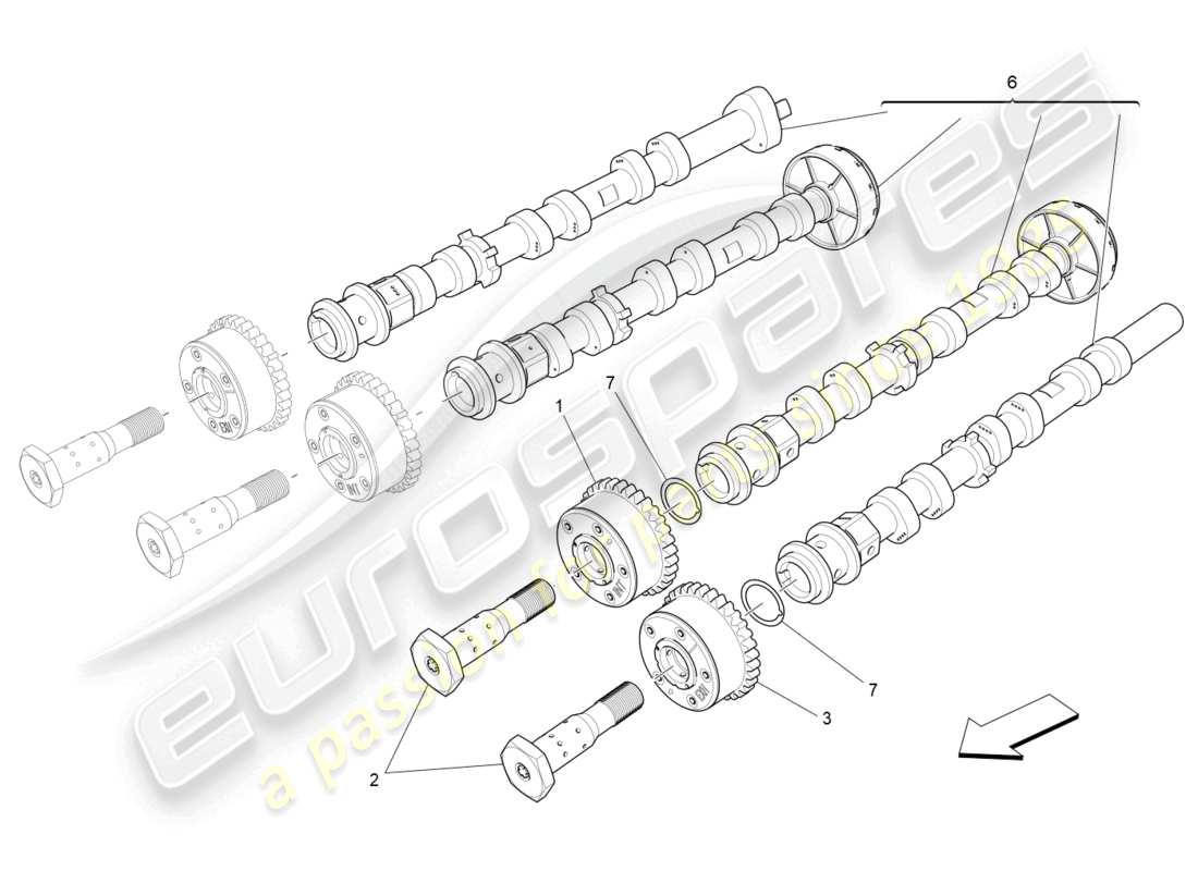 maserati levante modena (2022) lh cylinder head camshafts part diagram