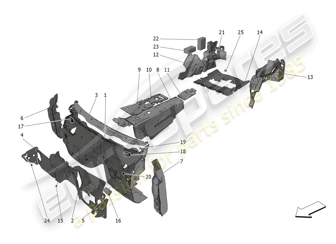 maserati grecale gt (2023) sound-proofing panels inside the vehicle part diagram