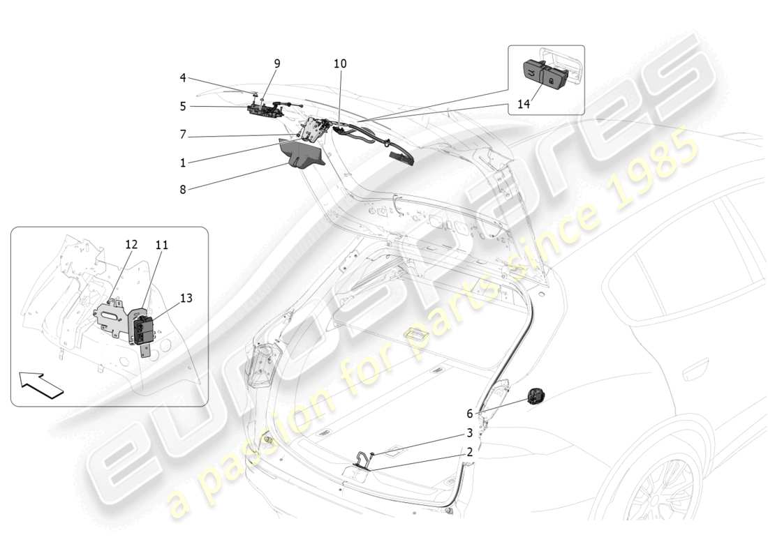 maserati grecale gt (2023) rear liftgate opening control part diagram