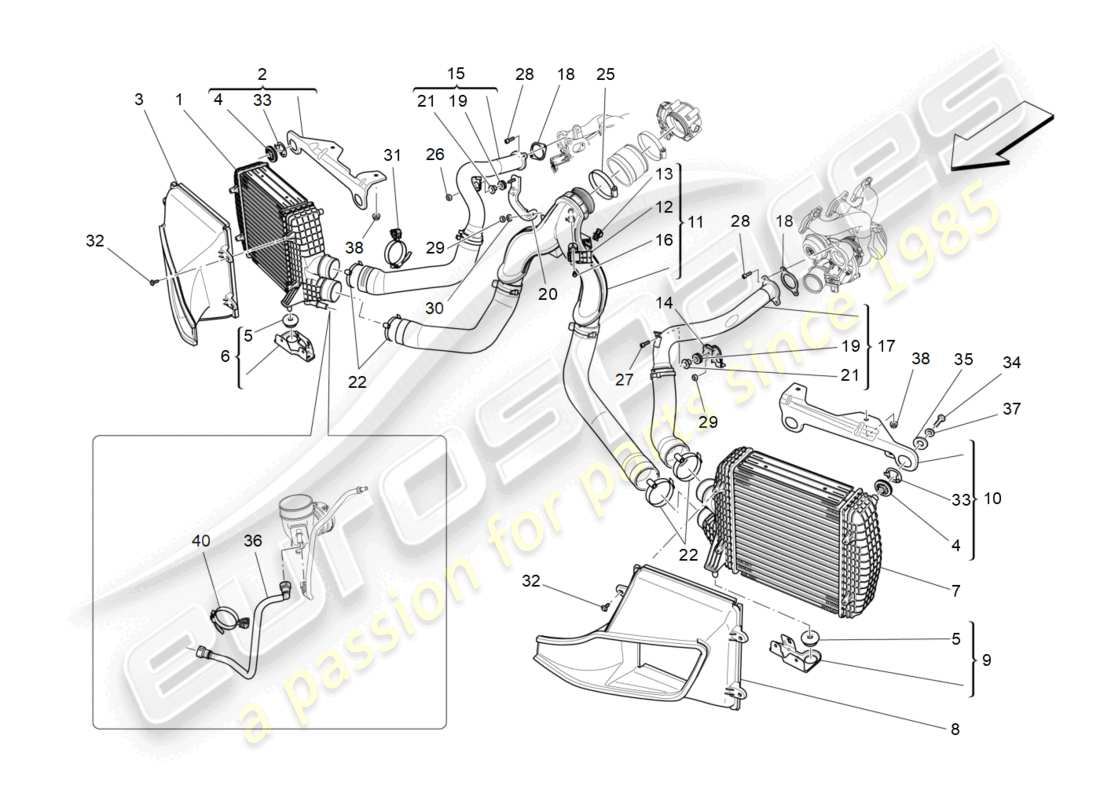 maserati levante modena (2022) intercooler system part diagram