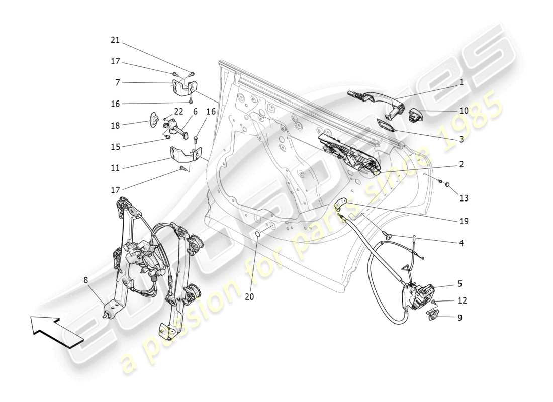 maserati levante modena (2022) rear doors: mechanisms parts diagram