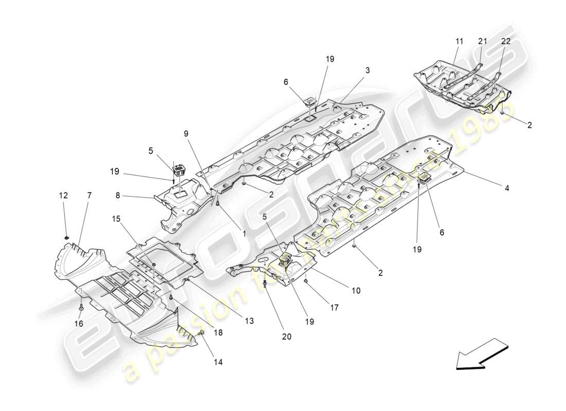 maserati levante trofeo (2020) underbody and underfloor guards parts diagram