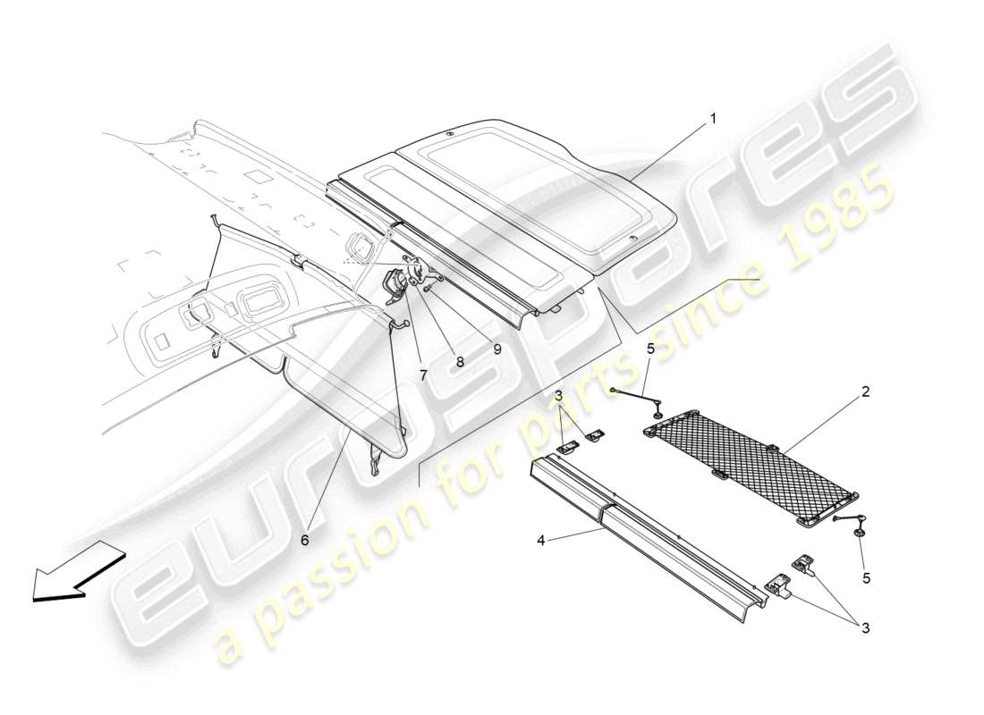 maserati levante trofeo (2020) rear parcel shelf parts diagram