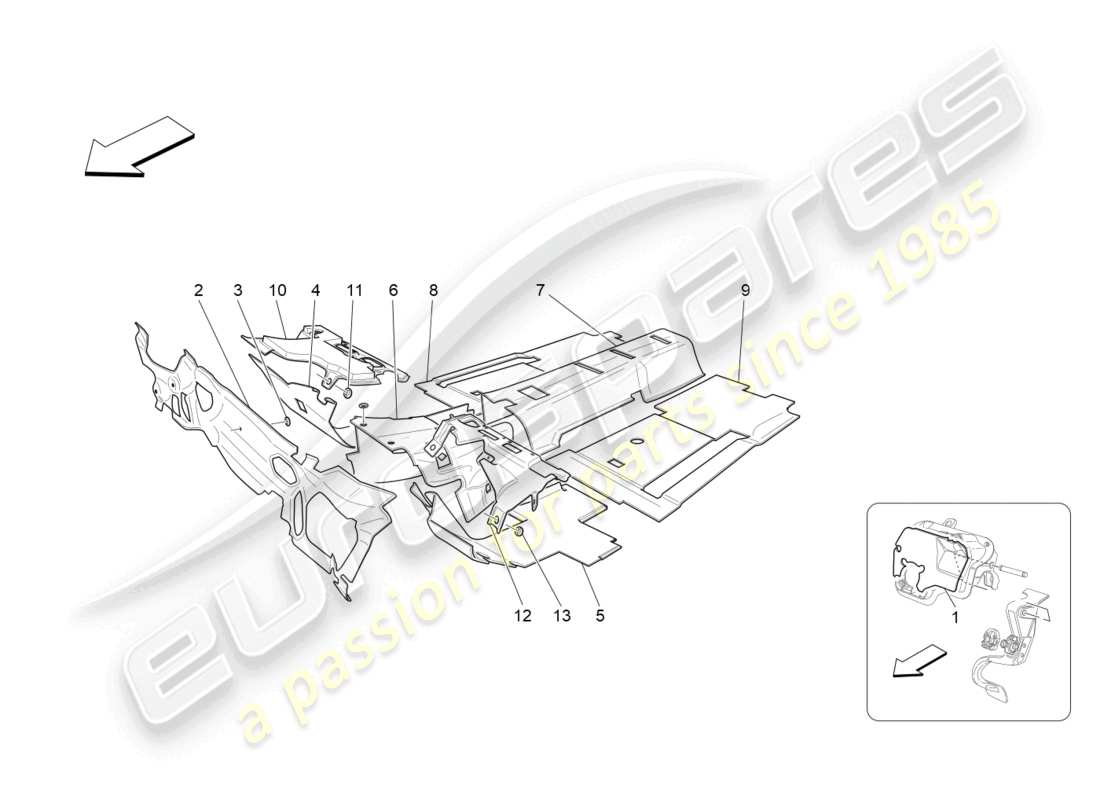 maserati granturismo mc stradale (2012) sound-proofing panels inside the vehicle part diagram