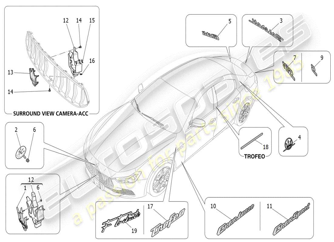 maserati ghibli (2021) trims, brands and symbols part diagram