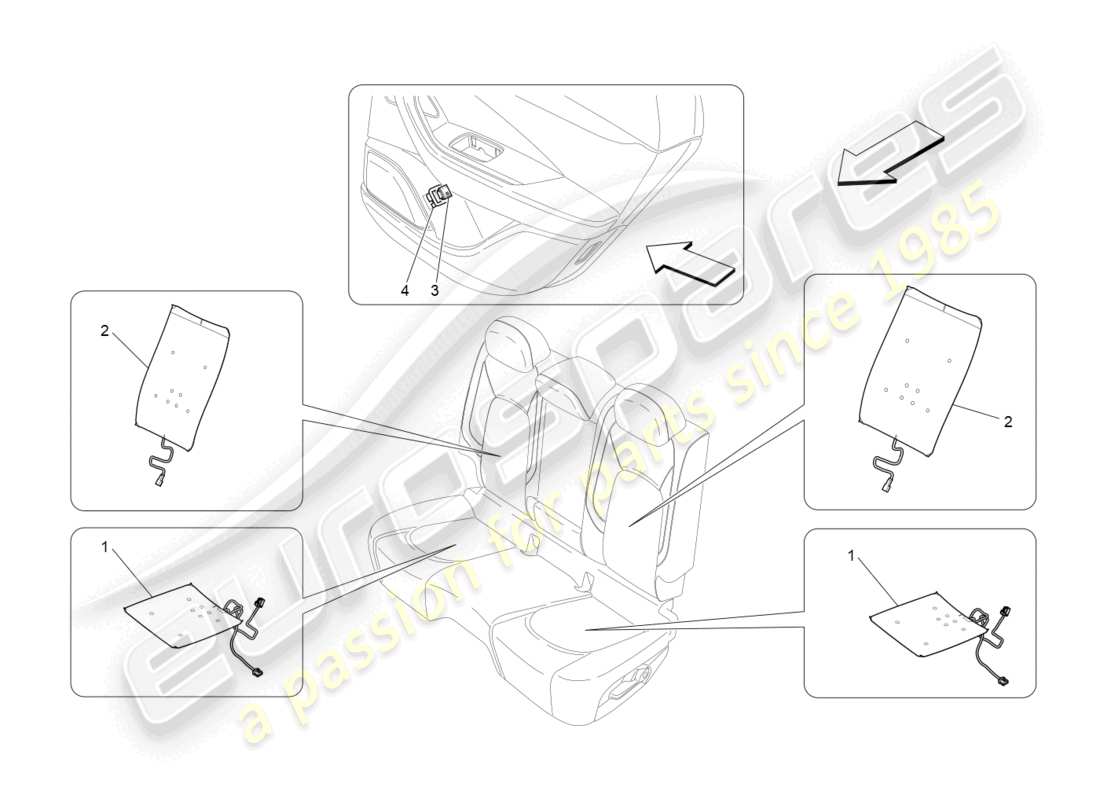 maserati levante modena (2022) rear seats: mechanics and electronics part diagram