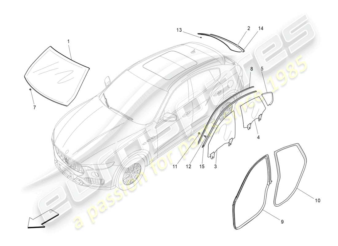 maserati levante modena (2022) windows and window strips part diagram