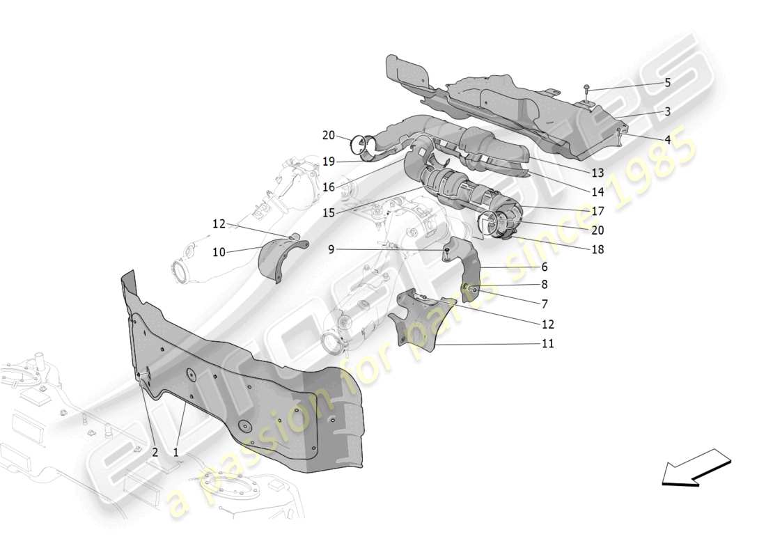 maserati mc20 (2022) thermal insulating panels parts diagram