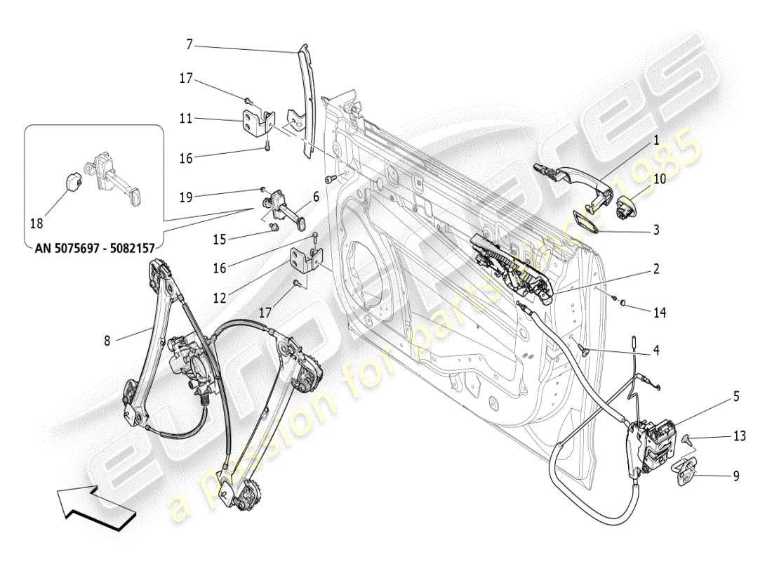 maserati ghibli (2019) front doors: mechanisms part diagram