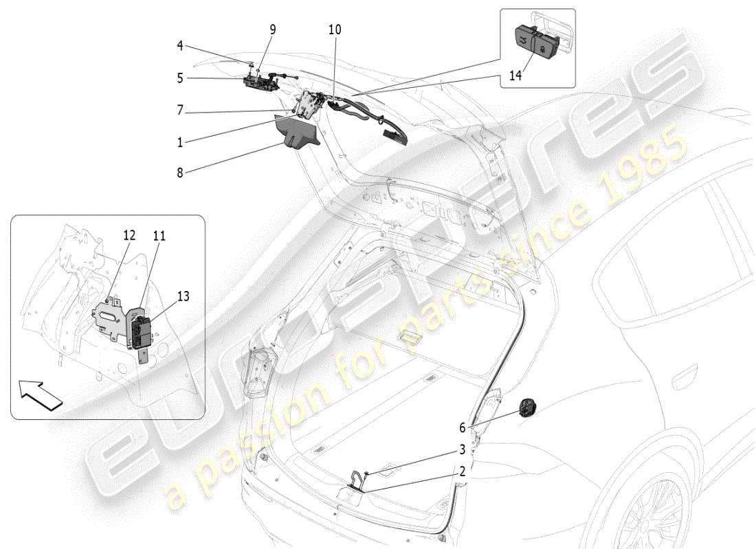 maserati grecale modena (2023) rear liftgate opening control parts diagram