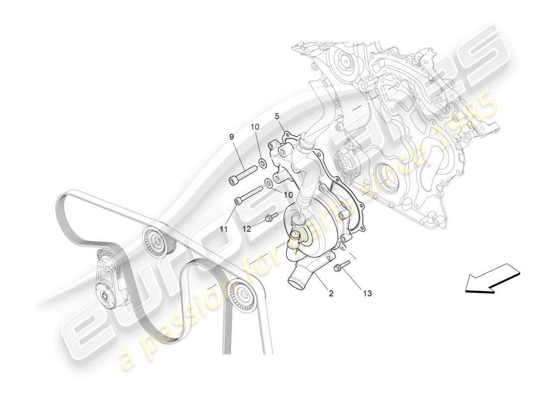 maserati levante modena (2022) cooling system: water pump part diagram